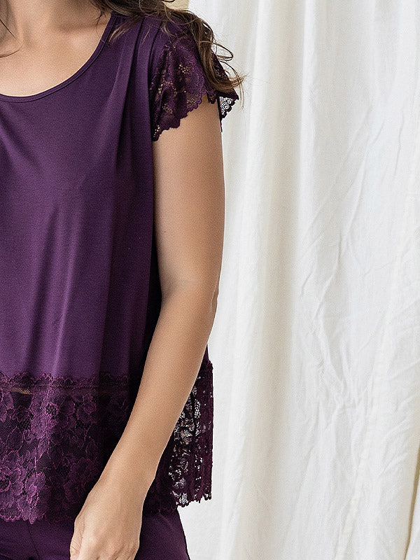 Lega Viscose Pajamas With Lace Jovana Wine