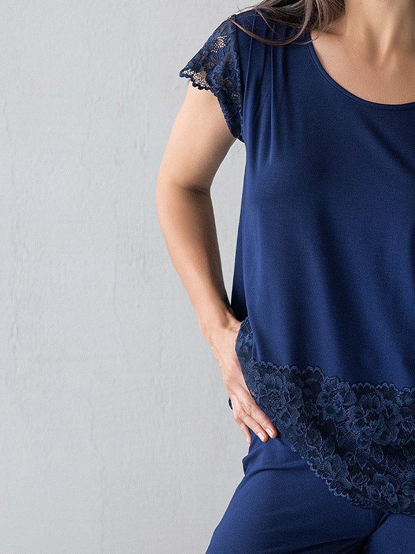 Lega Viscose Pajamas With Lace Jovana Dark Blue