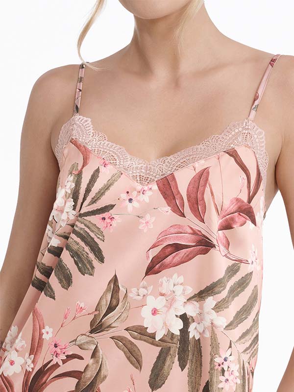 Esotiq Short Satin Pajamas With Lace Midnight Short Dusty Rose - Green - White Flower Print