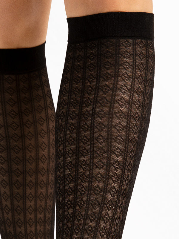 Fiore Patterned Knee-High Socks Diamond Rush 30 Den Black