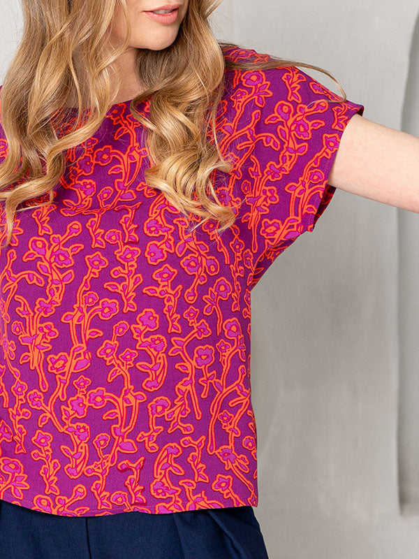 Lega Viscose Blouse Merike Magenta -  Orange Flower Print