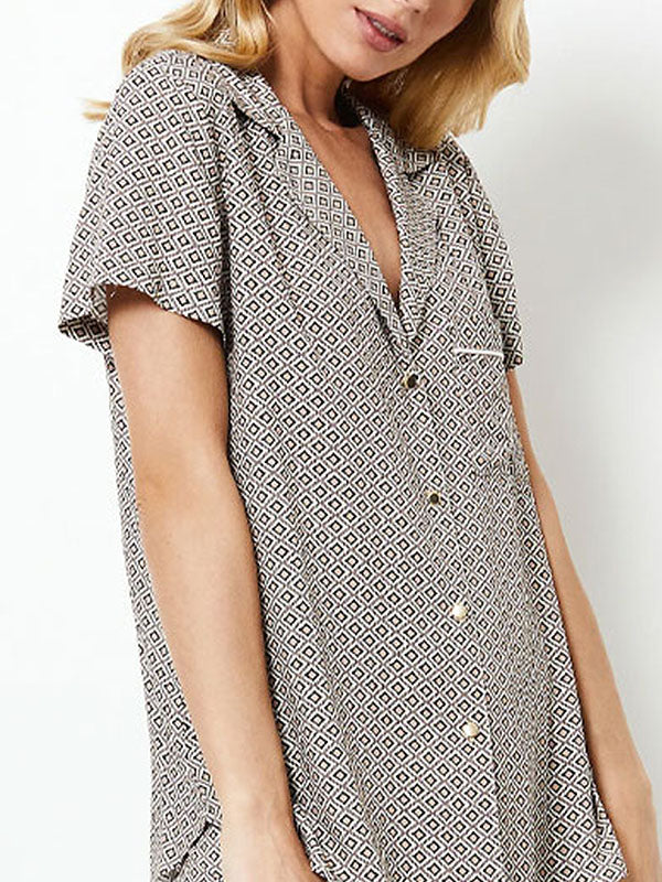 Aruelle Viscose Pyjamas with Long Pants Jamila Long White - Beige - Black Ornament Print