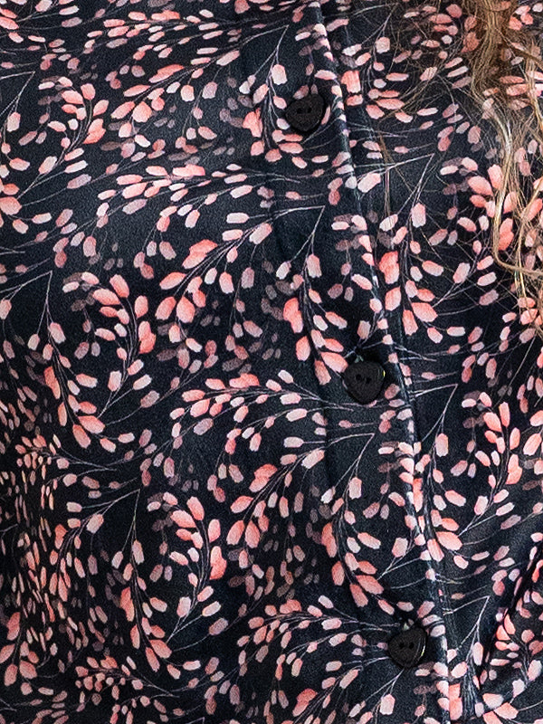 Lega Velour Buttoned Blouse Viki Black - Rose Flower Print Velour