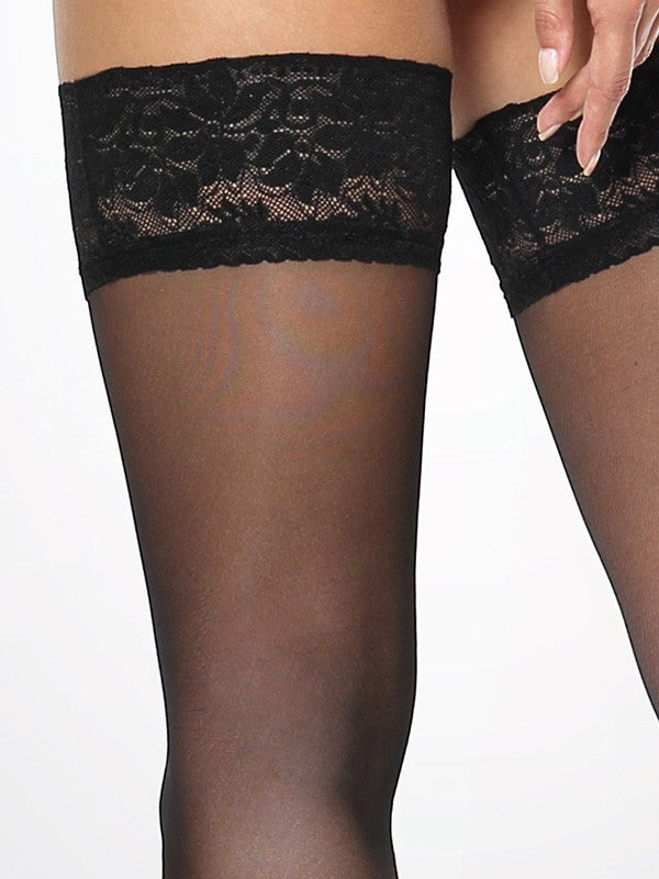 MissO полу блестящие чулки с резинкой "Flirty 15 Den Black"