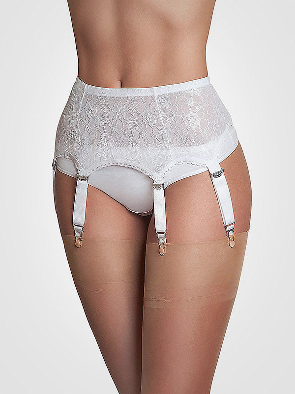 Nylon Dreams 6-Strap Classic Lace Suspender Belt All Lace White