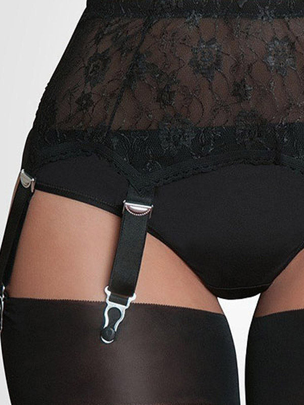 Nylon Dreams 6-Strap Classic Lace Suspender Belt All Lace Black