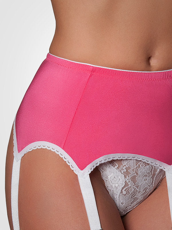 Nylon Dreams 6-Strap Classic Suspender Belt All Pink - White