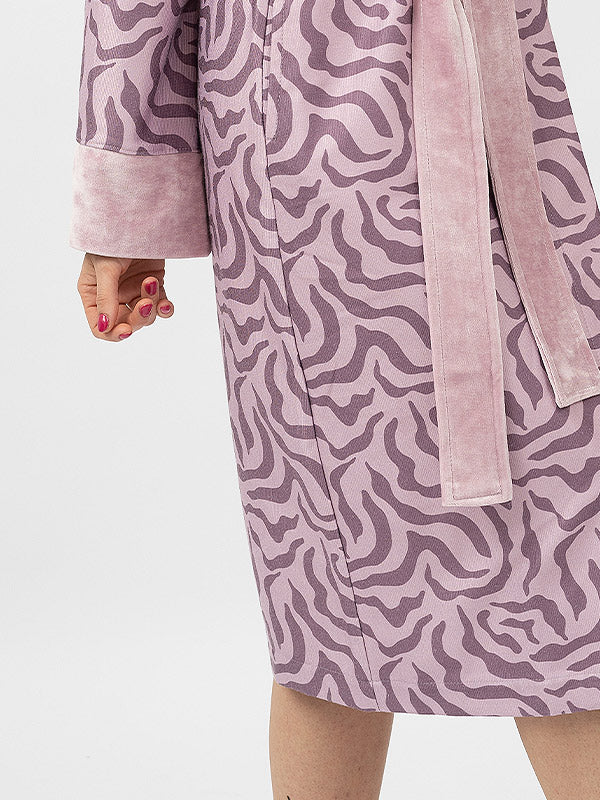 Belmanetti Long Bamboo Kimono-style Dressing Gown Lausanne Mauve Ornament Print