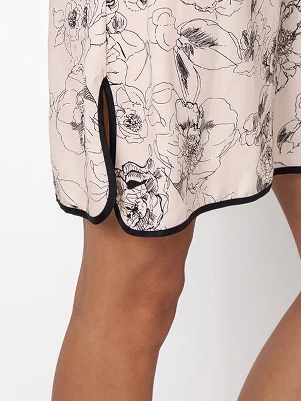 Aruelle Viscose Nightdress Gretha Beige - Black Flower Print