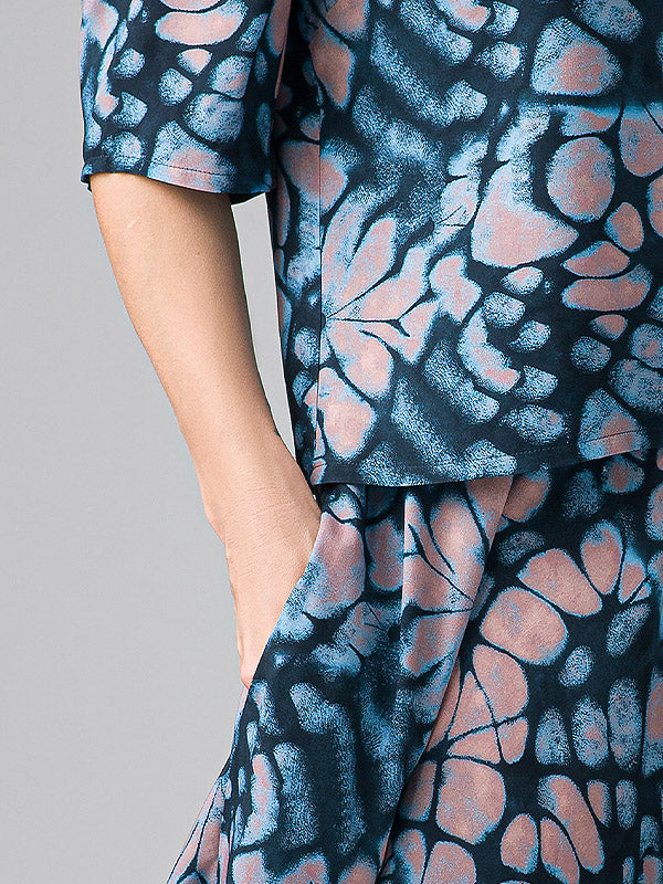 Lega Viscose Blouse Romola Navy - Blue - Beige Ornament Print