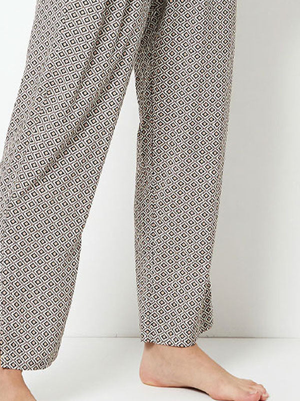 Aruelle Viscose Pyjamas with Long Pants Jamila Long White - Beige - Black Ornament Print