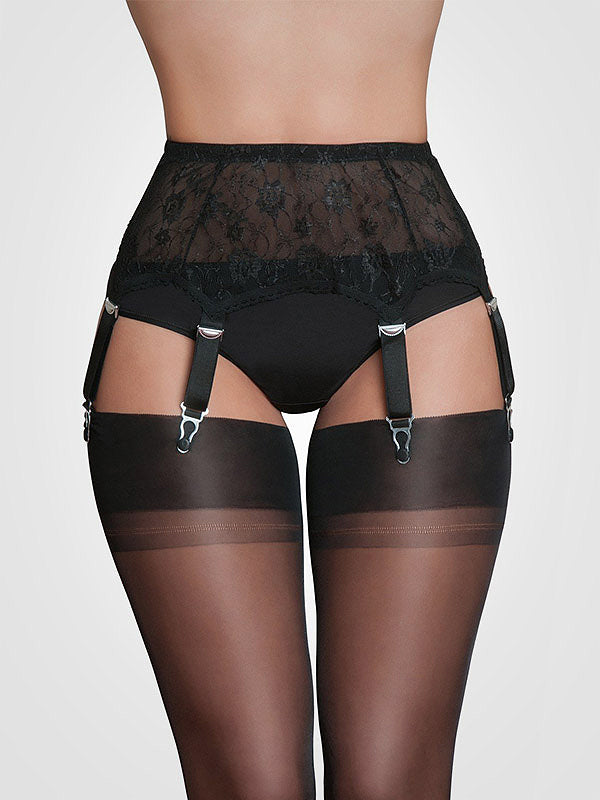 Nylon Dreams 6-Strap Classic Lace Suspender Belt All Lace Black