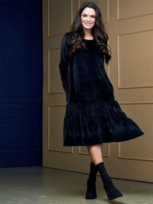Lega Cotton Flared Dress Nomeda Black Velour