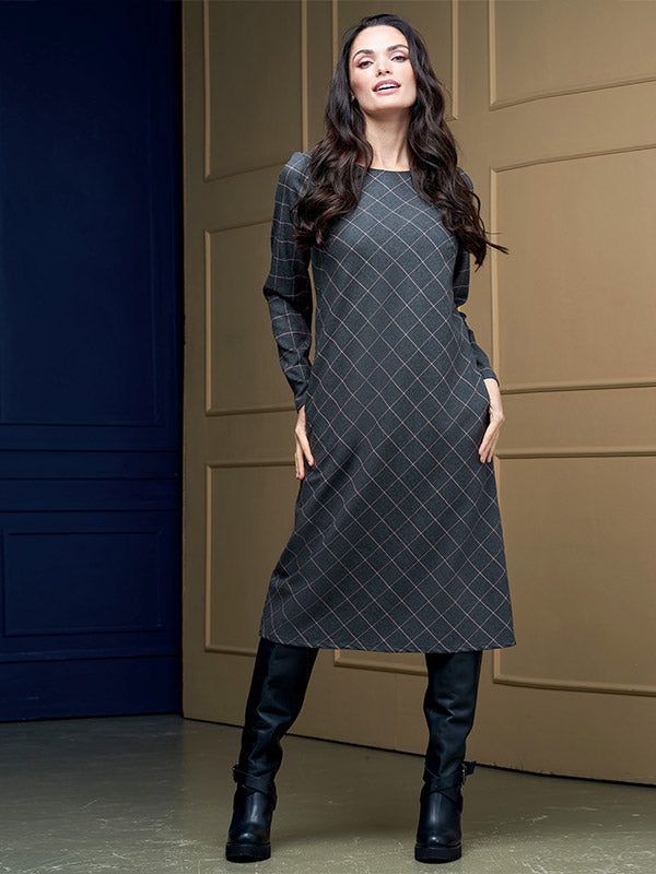 Lega Midi Dress Rosita Grey - Pink Tweed