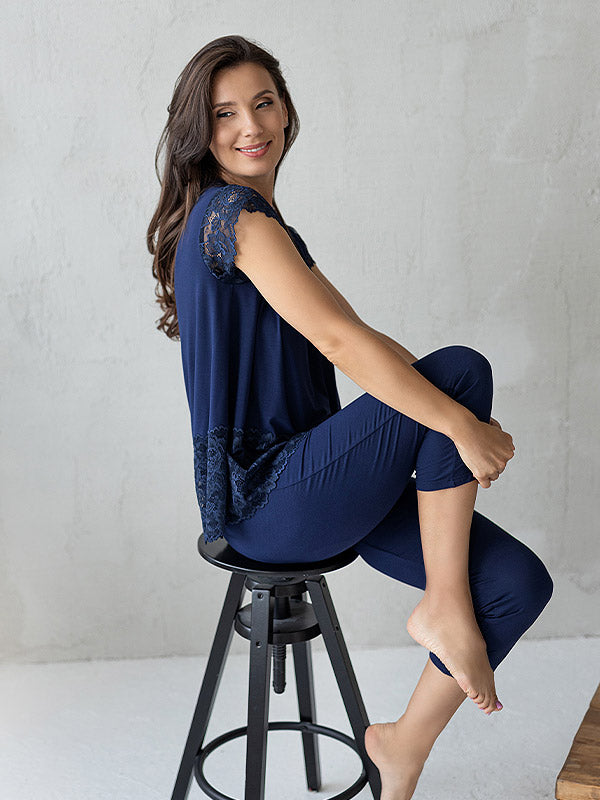 Lega Viscose Pajamas With Lace Jovana Dark Blue