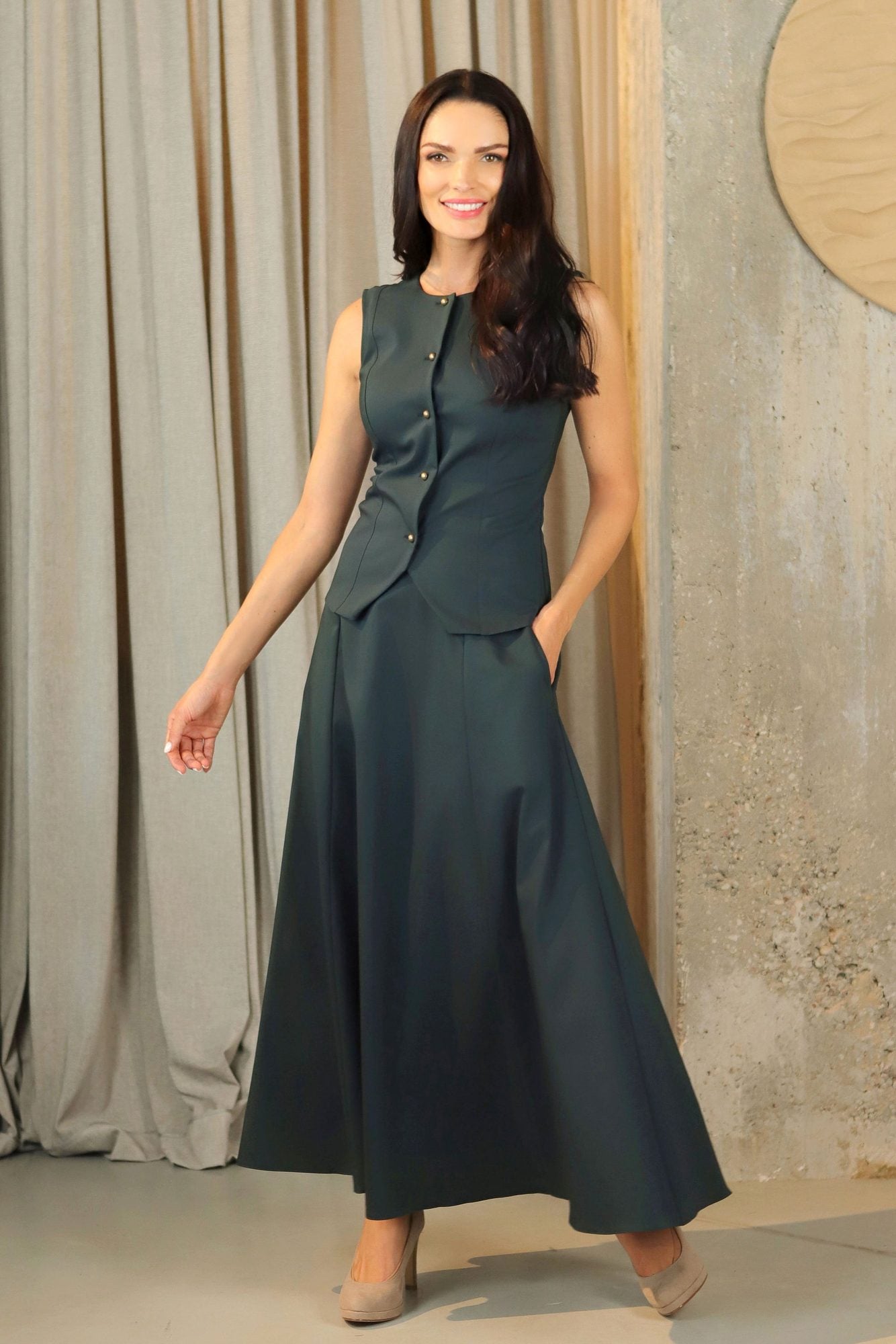 Lega Long A-Line Skirt Sonata Deep Green
