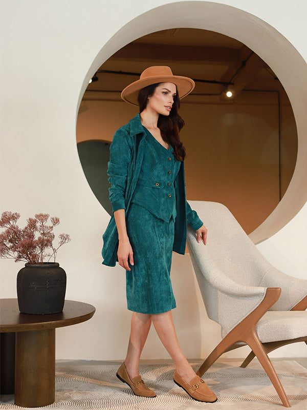 Lega velvetinis sijonas "Reina Turquoise Velvet"
